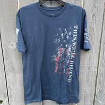 Distressed American Flag This We&#39;ll Defend S/S Shirt Adult L Blue Grunt ... - £14.00 GBP
