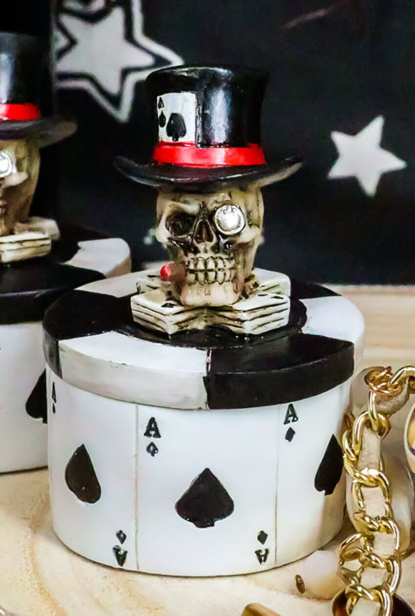 Ace of Spades Skull Poker Chip Cards Top Hat Skull Small Decorative Box ... - $14.99