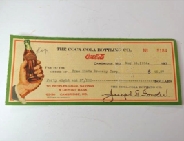 1934 Coca Cola Bottling Co Cambridge MD Bank Check Coke - £15.49 GBP