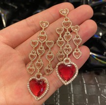 Love heart-shaped red heart crystal zircon exaggerated long earrings women tasse - £42.02 GBP