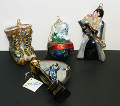 Lot Of 4 Polonaise Kurt Adler Kimozja Ornaments ELVIS-BOOTS-PEACE-SING In Rain - £63.94 GBP
