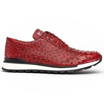 Hand painted genuine Snake and calfskin Sneaker Shoes Scanno Antique Red image 2