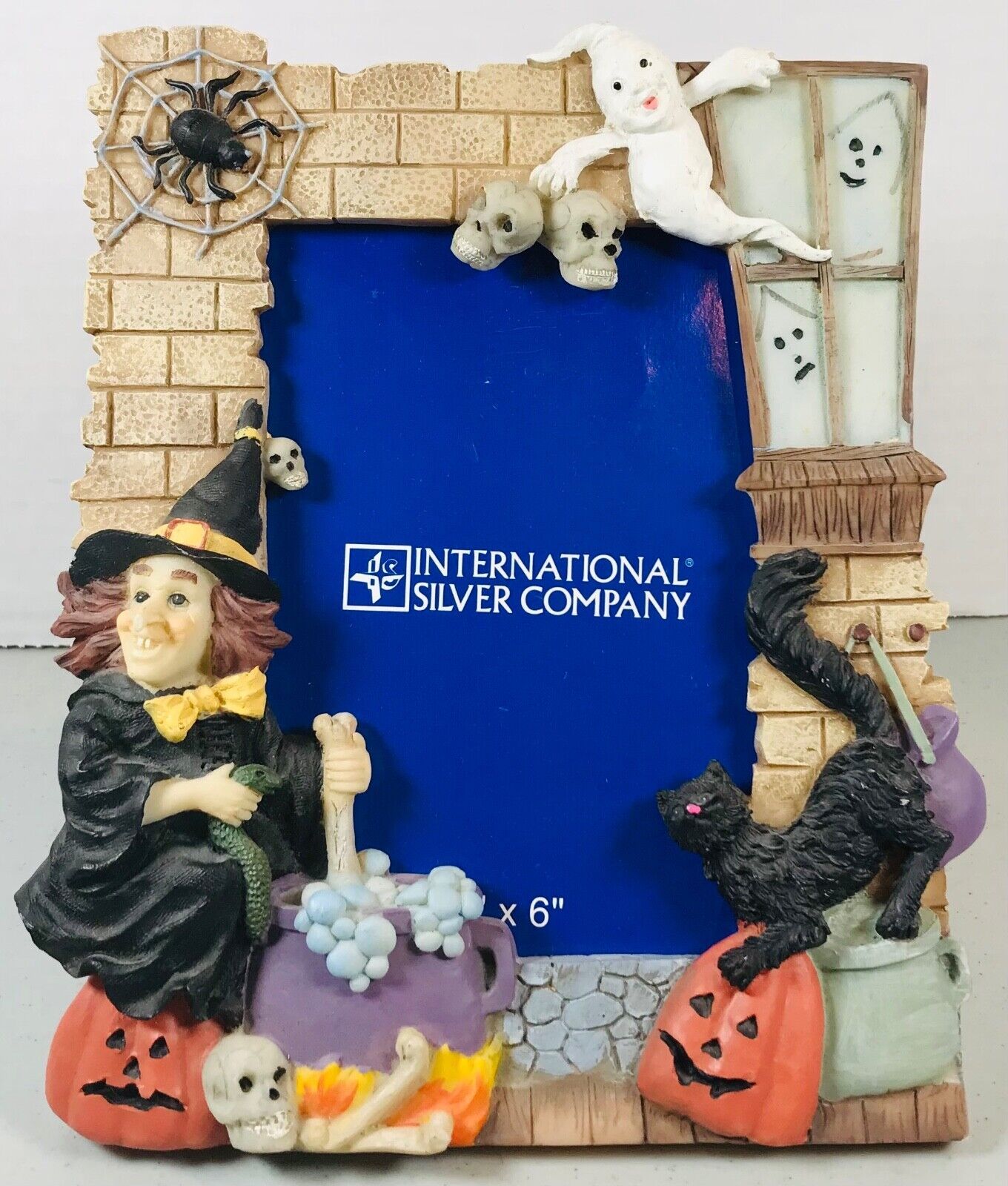 3D Halloween-International Silver Corp. Resin 4x6 Picture Frame Witch Cat Ghost  - $14.80