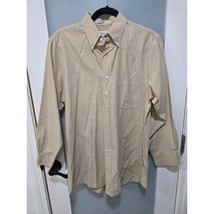 Vintage Van Heusen Mens Tan Stripe Button Up Dress Shirt 15.5 32/33 - $18.00