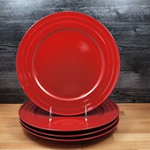 Rachael Ray Double Ridge Dinner Plates Set of 4 Stoneware Crimson Red 11&quot; - £47.15 GBP