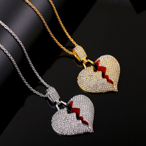 Ice Out Broken Heart Pendant Necklace for Men Women Hip Hop Jewelry Silv... - £15.97 GBP