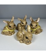 Vintage Set Of 4 Small Brown Bunny Rabbit Ceramic Figurines MCM Easter - £15.56 GBP