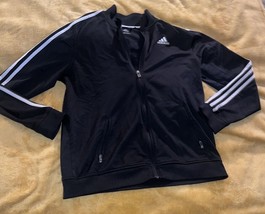 Adidas Track Jacket Youth Large Black Full Zip Athletic Warm Up Striped Sleeve - $14.96