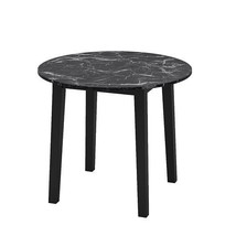 35 Inch Round Dining Table with Rubber Wood Legs and Marble-textured Ven... - $147.49