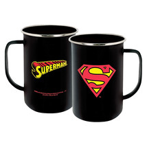 Superman Red and Yellow S Chest Insignia 20 oz Metal Enamelware Mug NEW UNUSED - £7.83 GBP