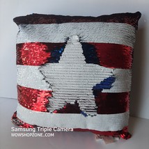 Therapy Soothing Relaxation Sequins Patriot Pillow USA Flag Red White Blue Stars - £28.10 GBP