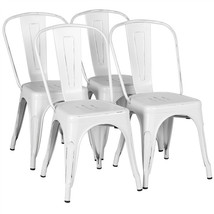 4Pcs Iron Dinning Chair Modern Bar Chair Coffee Chair Stackable Distressed White - £146.17 GBP