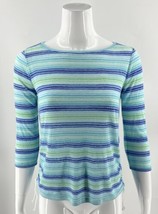Talbots Top Size XS Blue Green Striped Boat Neck Ruched Side Ties Shirt Womens - £17.15 GBP