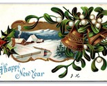 Happy New Year Mistletoe Holly Winter Cabin Embossed DB Postcard A16 - $4.90