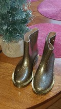 Melissa Rain Drop Water Resistant Rain Boot Women&#39;s Sz 6 Gold Glitter~New~Flawed - £15.78 GBP