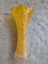 Vtg Art Glass Splatter Swirl Bud Vase Ruffled Rim Orange White 6 In Murano Like - £22.25 GBP