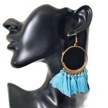 Fashion Jewelry Womens Golden Circle Blue Tassel French Hook Bohemian Earrings - £15.98 GBP