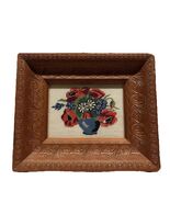 Vintage Framed Needlepoint Floral Bouquet Wall Art Beautiful Carved Wooden Frame - $123.75