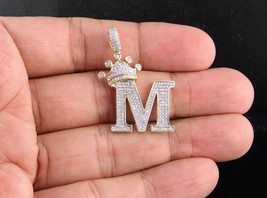 2.00Ct Lab Created Diamond Initial &quot;M&quot; King Crown Pendant 14k Yellow Gold Plated - £125.02 GBP