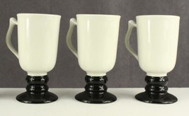 Vintage Hall Pottery 3PC Lot Black &amp; White Stoneware 1272 Irish Coffee Mugs - £16.50 GBP