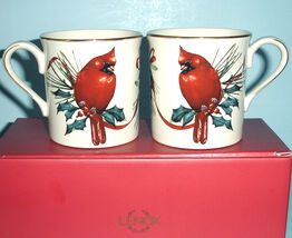 Lenox Winter Greetings Coffee Mug SET/2 Cardinal Bird 12 oz. USA New wit... - $52.37