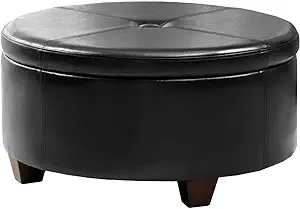 Home Decor | Upholstered Faux Leather Large Tufted Round Storage Ottoman... - £189.51 GBP
