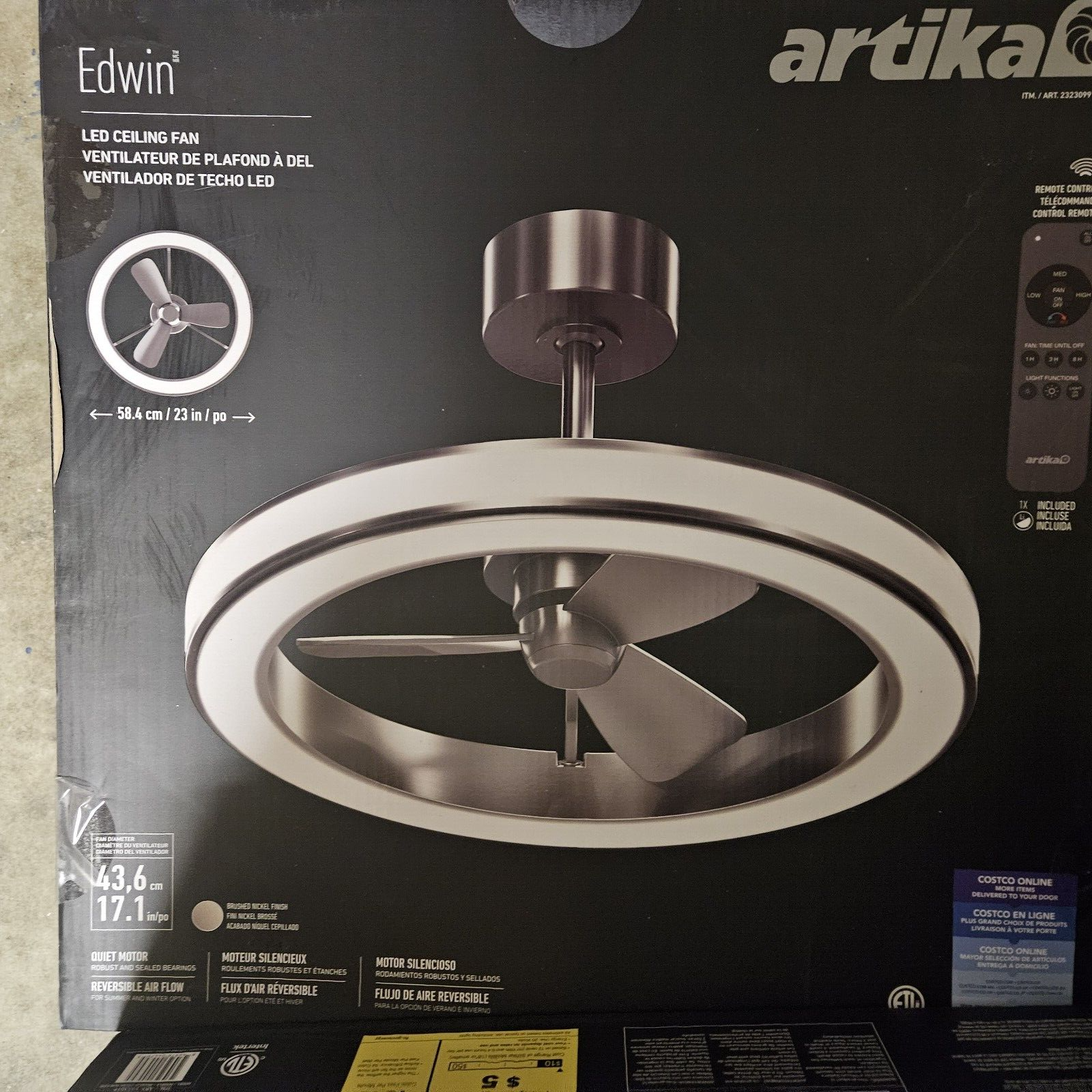 Artika Edwin 23&quot; LED Chandelier Ceiling Fan Light w/ Remote Control OPEN... - £114.96 GBP