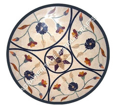 24&quot; Black Marble Round Coffee Garden Table Top Marquetry Inlay Patio Decor H5130 - £489.68 GBP