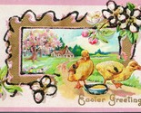 Vtg 1900s Postcard Easter Greetings Embossed Glitter Gilded chicks Flowe... - $4.42