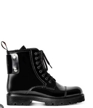 Zadig &amp; Voltaire Morisson Glossy Leather Combat Boots Lace Up Ankle Logo... - $98.99