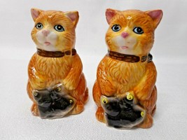 GKRO Orange Tabby Cat w Fish Ceramic Salt &amp; Pepper Shaker Set Stoppers Included - £8.47 GBP
