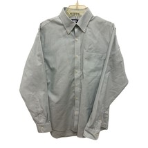 Lands End Mens 15.5 35 Button Up Dress Shirt Green White Plaid Long Sleeve - $23.74