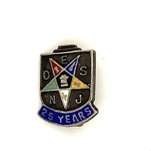 Vtg Sign Sterling Enamel Oesnj Order of the Eastern Star New Jersey 25 yr Brooch - £30.25 GBP