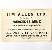 1954 Jim Allen Ltd Mercedes Benz Advertisement Import Automobilia Belfas... - $28.04 CAD