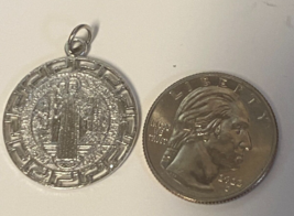 Saint Benedict Laser Image, Silver tone Medal 1&quot; Diam., New, #4 - $3.96