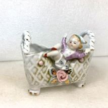 Porcelain Basket Cherub Rose Vase Planter Footed Basket Decor, Vintage - $19.95