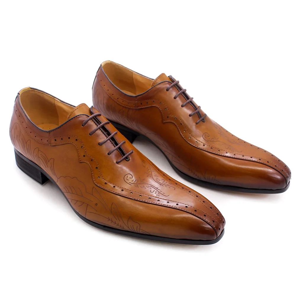 Italian Style Brown Black Leather Ox Dress Shoes High Quality  Up Suit S... - £360.49 GBP