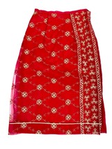 Vintage Womens Half Slip Cherry Red Nylon Gold Embroidered  Tempo 1950S S M - $39.65