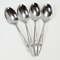 Oneidacraft Lasting Rose Oval Soup Spoons 6 3/4&quot; Stainless  Lot of 4 - £12.72 GBP