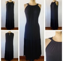 MSK Size L Dress Maxi Black Chiffon Halter Neck Sleeveless Tiered Ruffle Long - £24.87 GBP