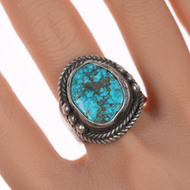 sz11.25 Vintage Navajo silver ring with turquoise and stamped sides - £130.10 GBP