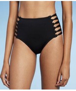 Shade &amp; Shore Knot Side High Waist Bikini Bottom Black Size Small (4-6). O - £14.94 GBP