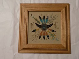 Native American Navajo Sun Sand Painting Wood Framed Wall Picture Decor - $34.65