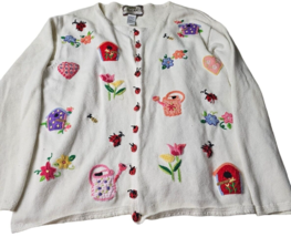 Tiara White Sweater Lady Bugs Garden Animal Nature Womens Outerwear Size 18/20 - £31.00 GBP