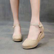 Summer Women Linen Plain 6cm Wee Sandals Bohemian Handmade Ladies Casual Comfort - £30.04 GBP