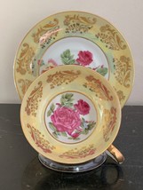 Vintage Royal Sealy Yellow Pearl and Roses Decor Footed Tea Cup and Saucer - £38.68 GBP