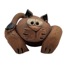 1970s Handmade Stoneware Cat Kitty Big Eyes 1.5 inches tall - £30.52 GBP