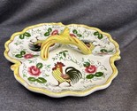Vintage PY Rooster &amp; Roses 3-Part Relish Dish w/Center Handle Japan - $12.78