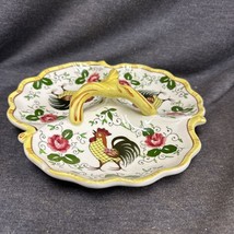 Vintage PY Rooster &amp; Roses 3-Part Relish Dish w/Center Handle Japan - £10.02 GBP