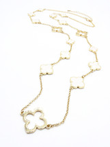 GORGEOUS 18kt Gold Plated White Enamel 15 Clover Flowers Chain 36" Long Necklace - $39.99